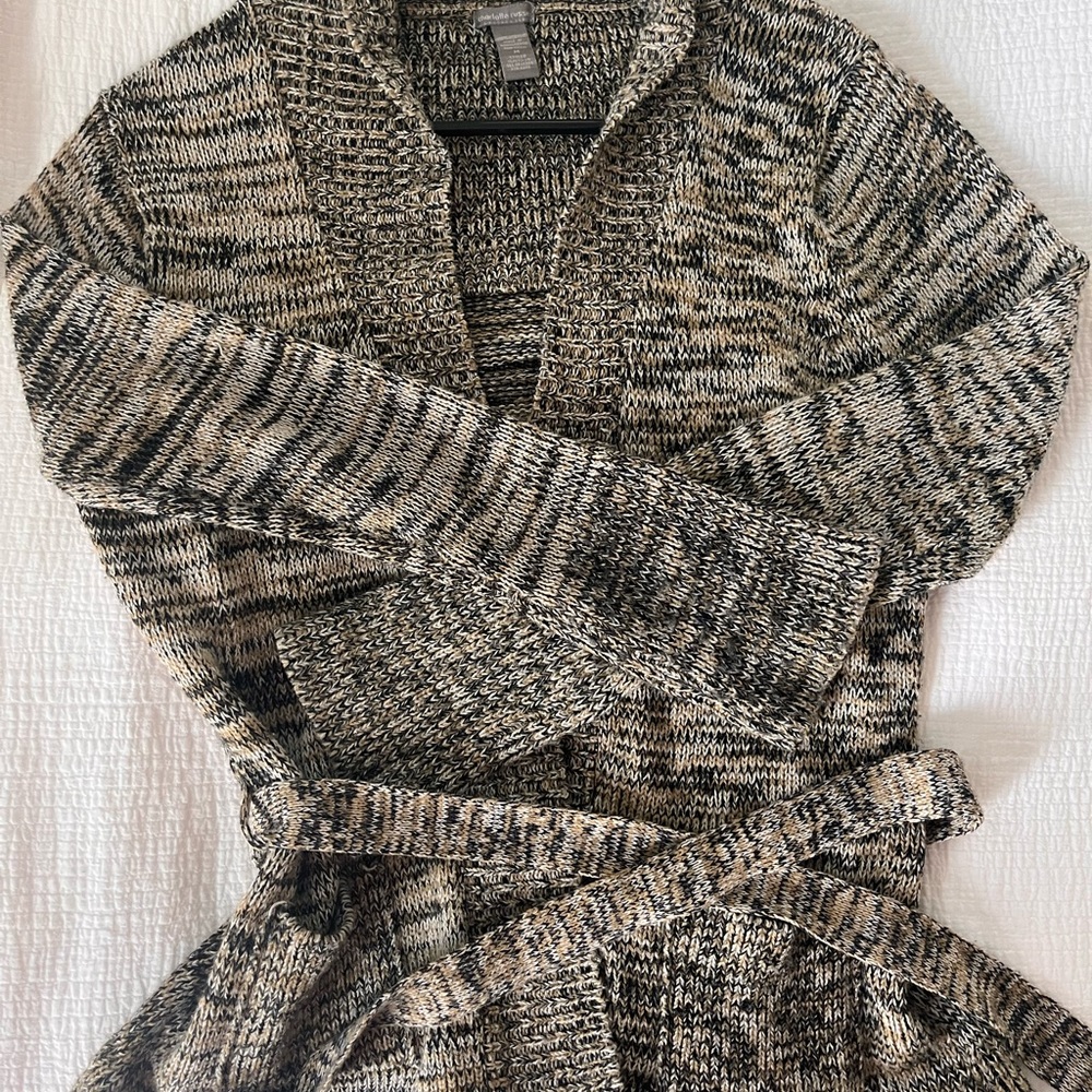 Brown cream colored wrap sweater